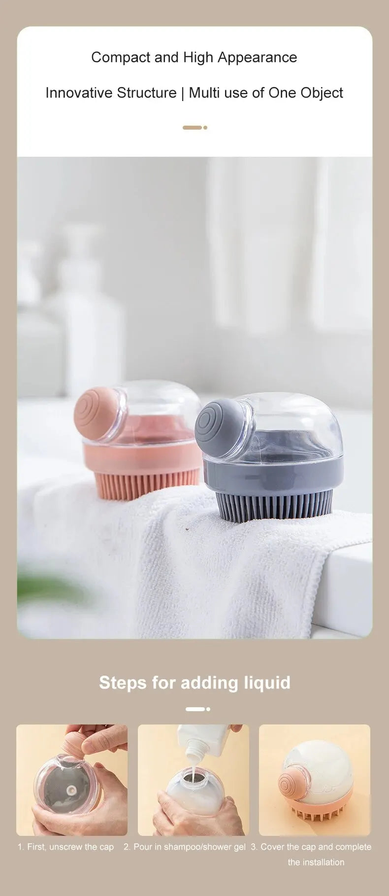 Spazzola da bagno per animali domestici con dispenser di shampoo