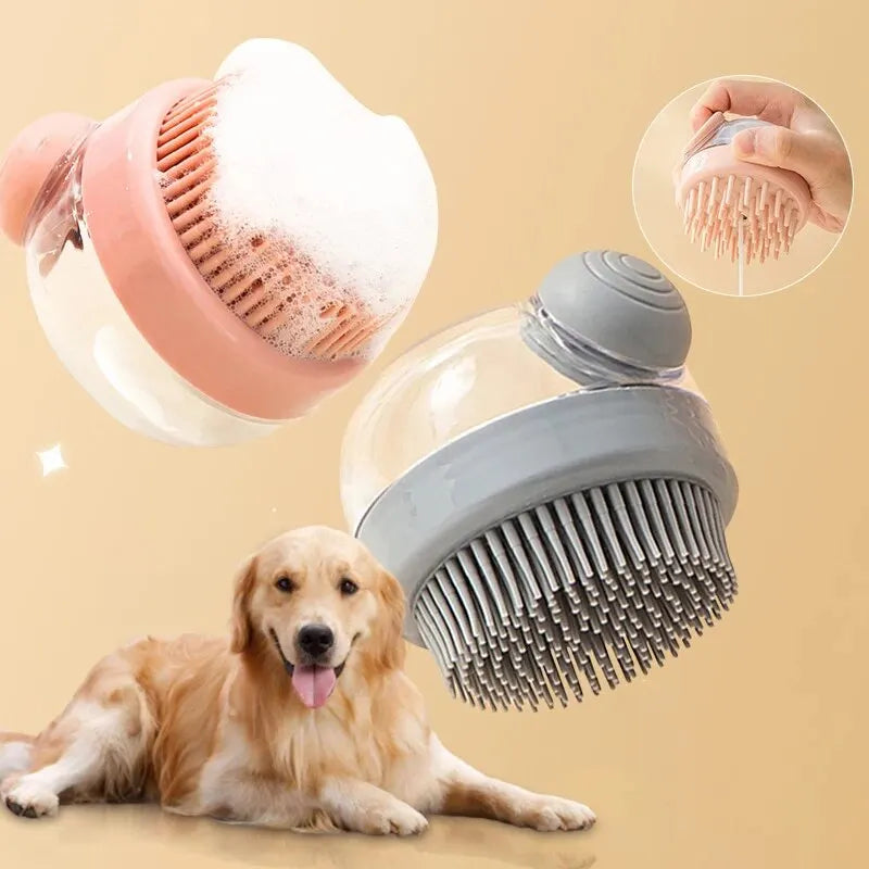 Spazzola da bagno per animali domestici con dispenser di shampoo