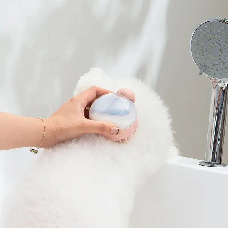 Spazzola da bagno per animali domestici con dispenser di shampoo
